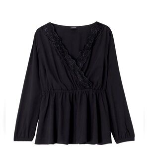 Torrid Lace Trim Babydoll Long Sleeve Blouse Size 4X Black